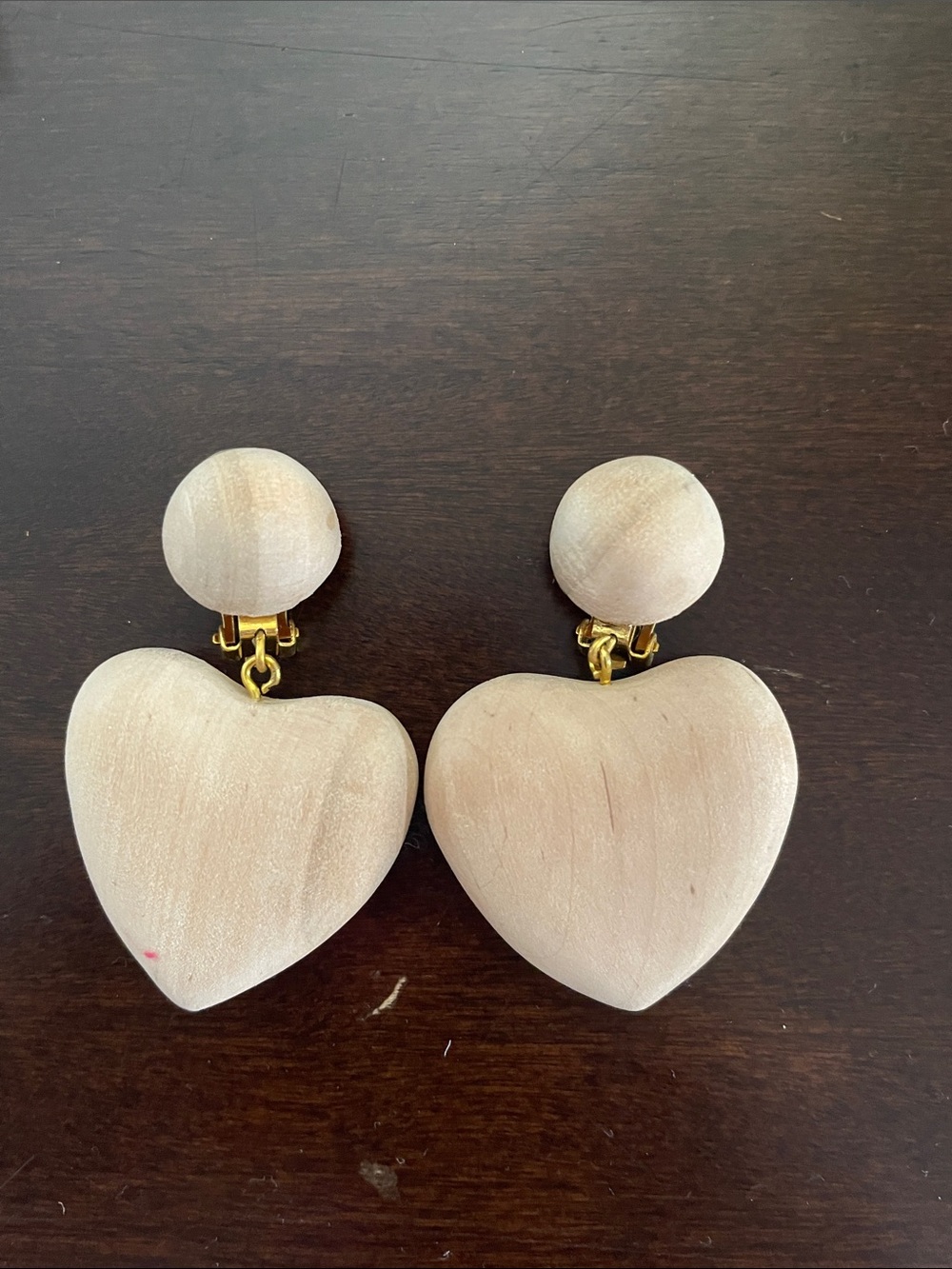 Heart Drop Clip-On Earrings in Light Wood Tone